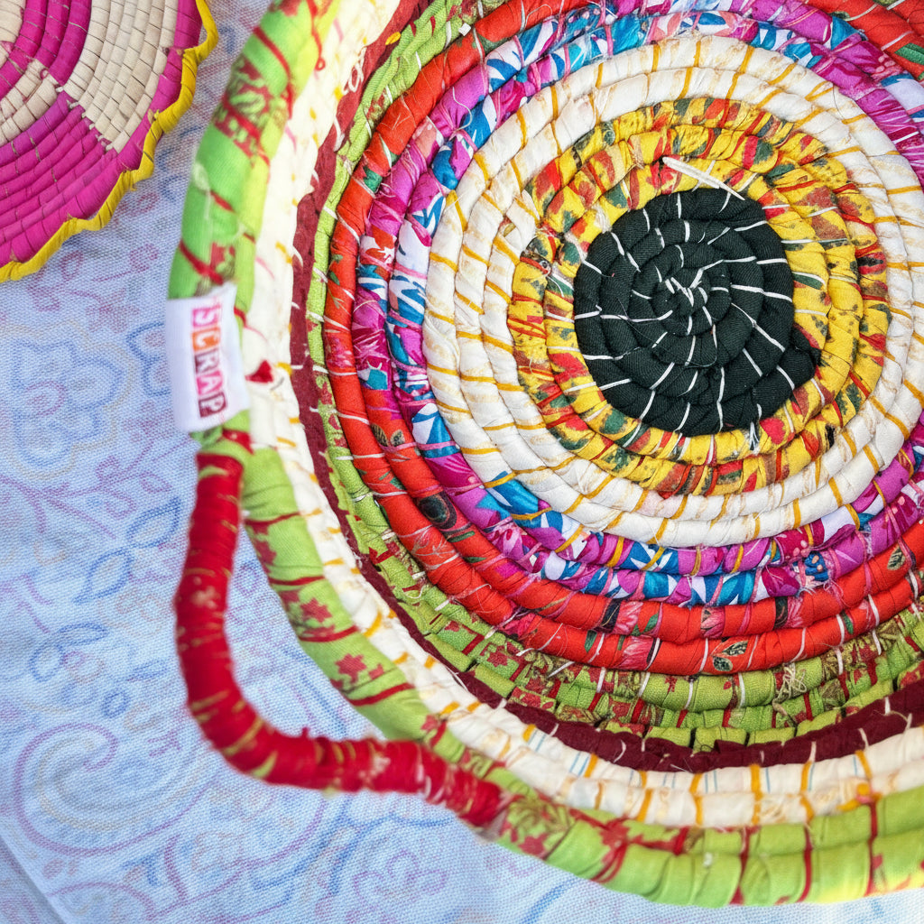 Green Multicolored Braided Basket