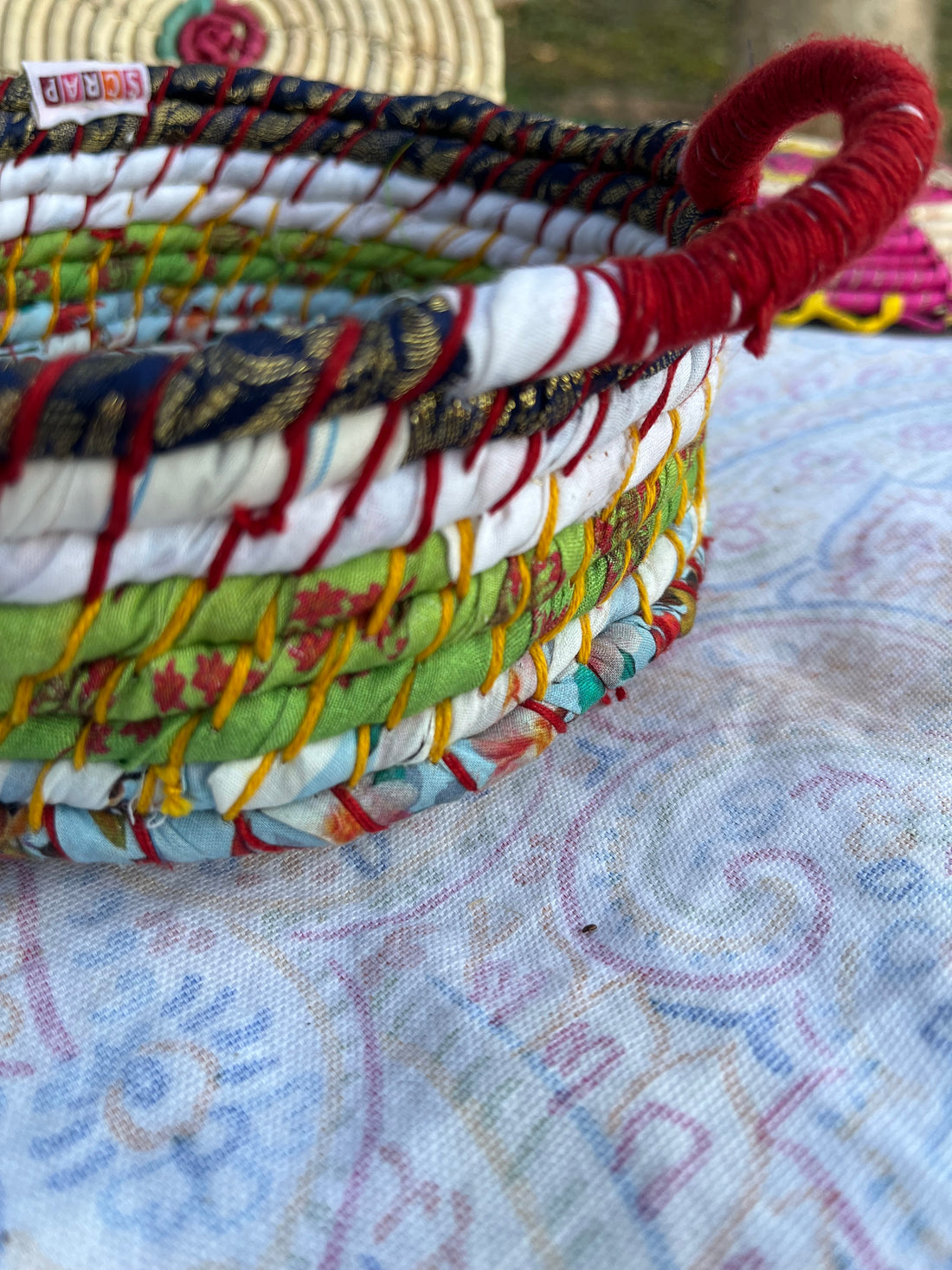 White Floral Braided Basket