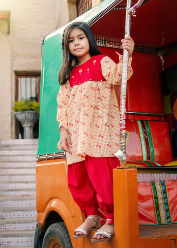 Bloom red and yellow multicolor Cotton handmade threadwork