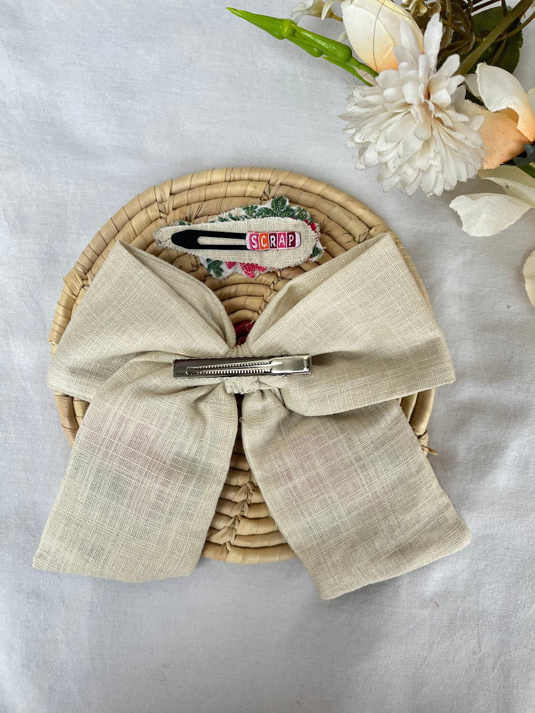Beige Floral Bow