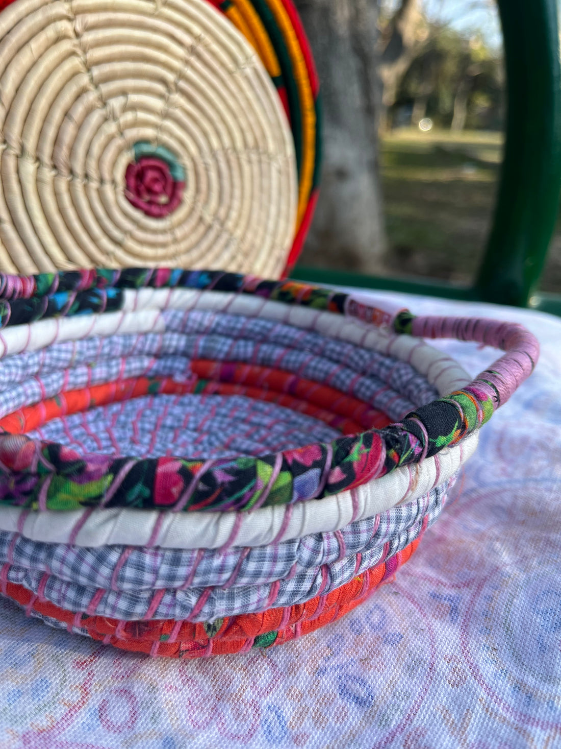 Blue Check and Orange Braided Basket