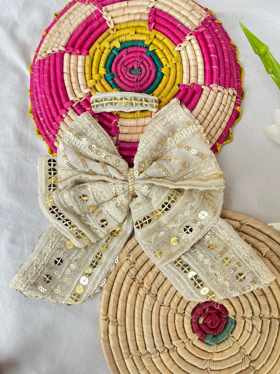White Sequins Bow