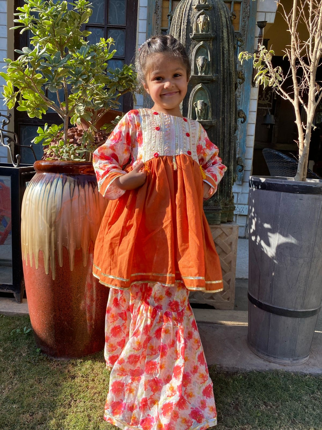 RUST GHARARA: Frock for Girls