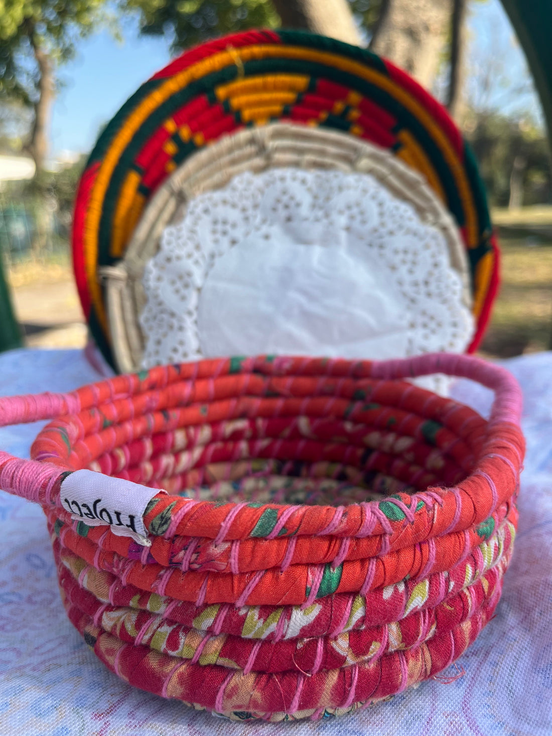 Coral Pink Braided Basket
