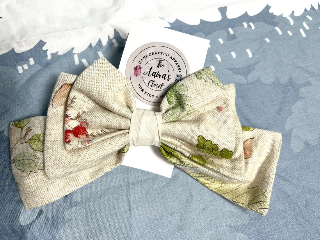 Large Beige Bow Scrunchie - The Aaira's Closet