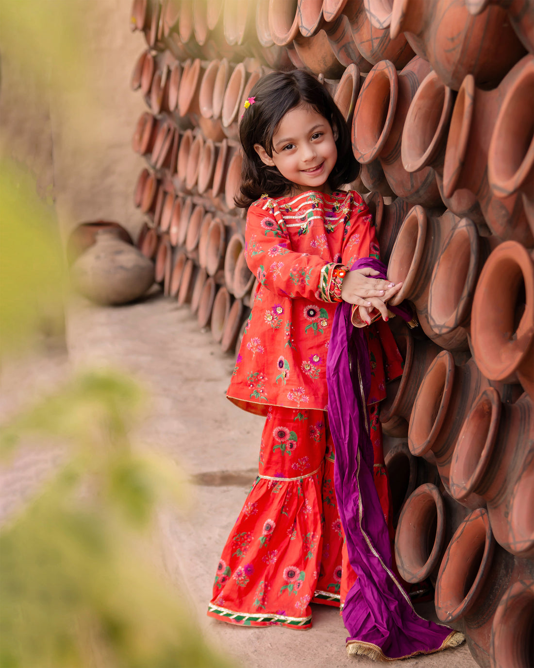 Saffron, Western Wear cotton Fabric girls Fancy 3pc dress with handmade bangles fashion for winter wedding eid and traditional events