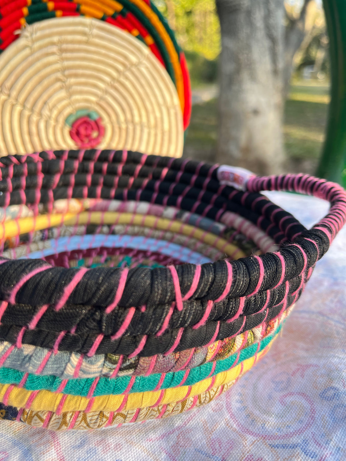 Black and Blue Multicolored Braided Basket