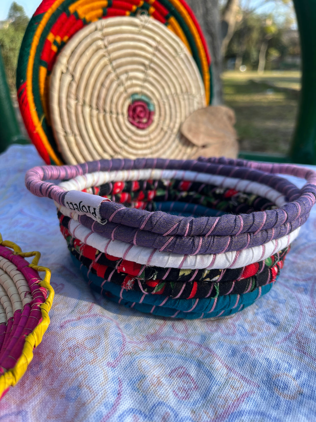 Sea Green and Purple Braided Basket