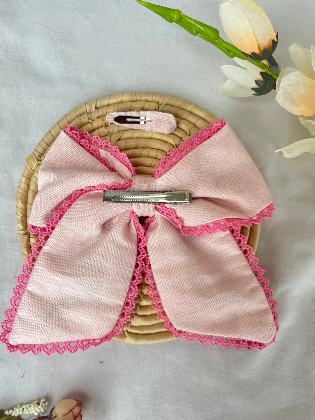 Pink Embroidered Bow
