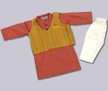 Coral Kurta Shalwar and Waistcoat