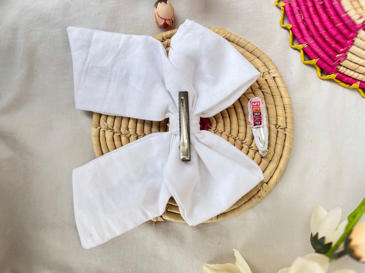White Embroidered Bow