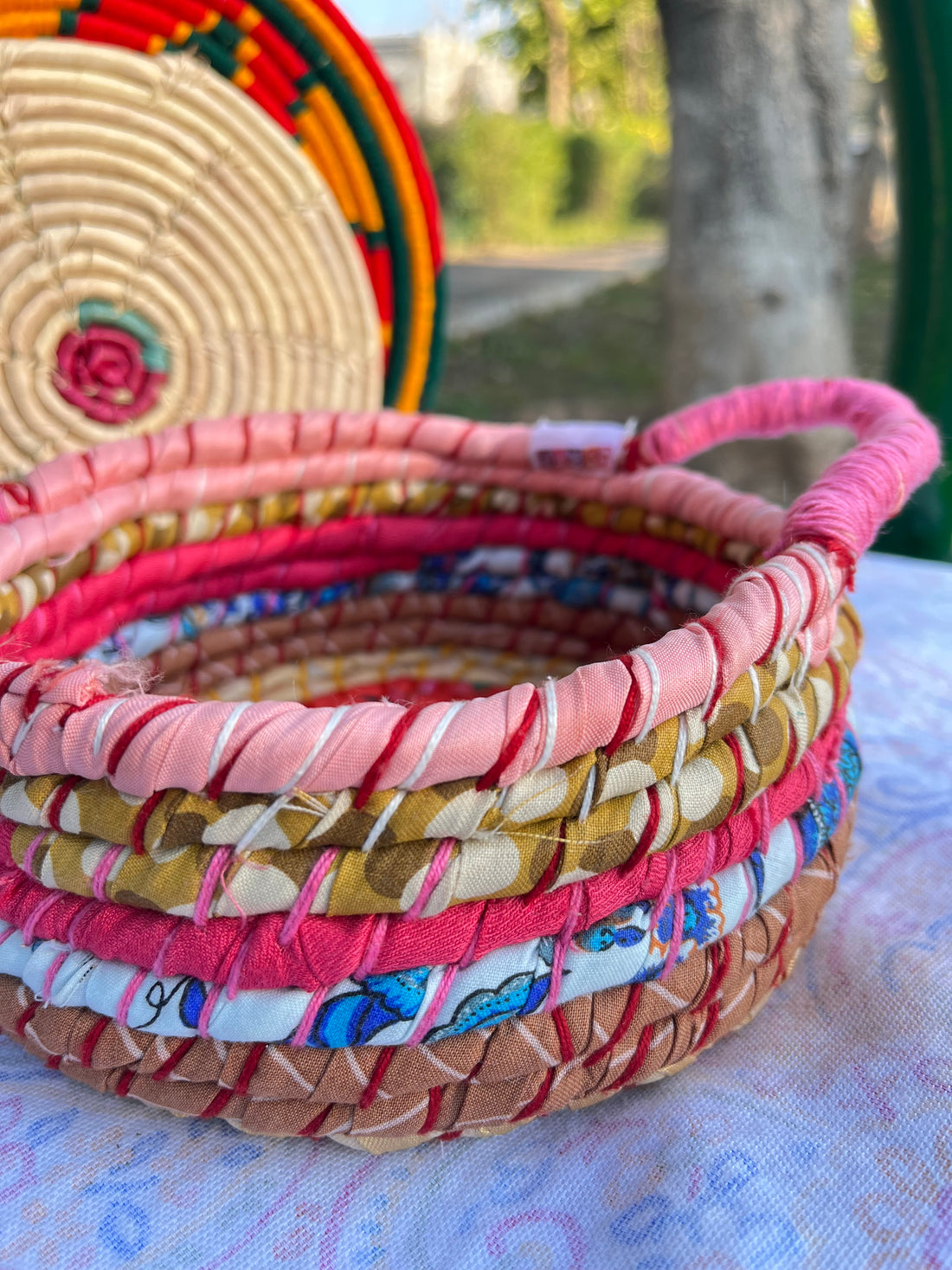 Light Pink Multicolored Braided Basket