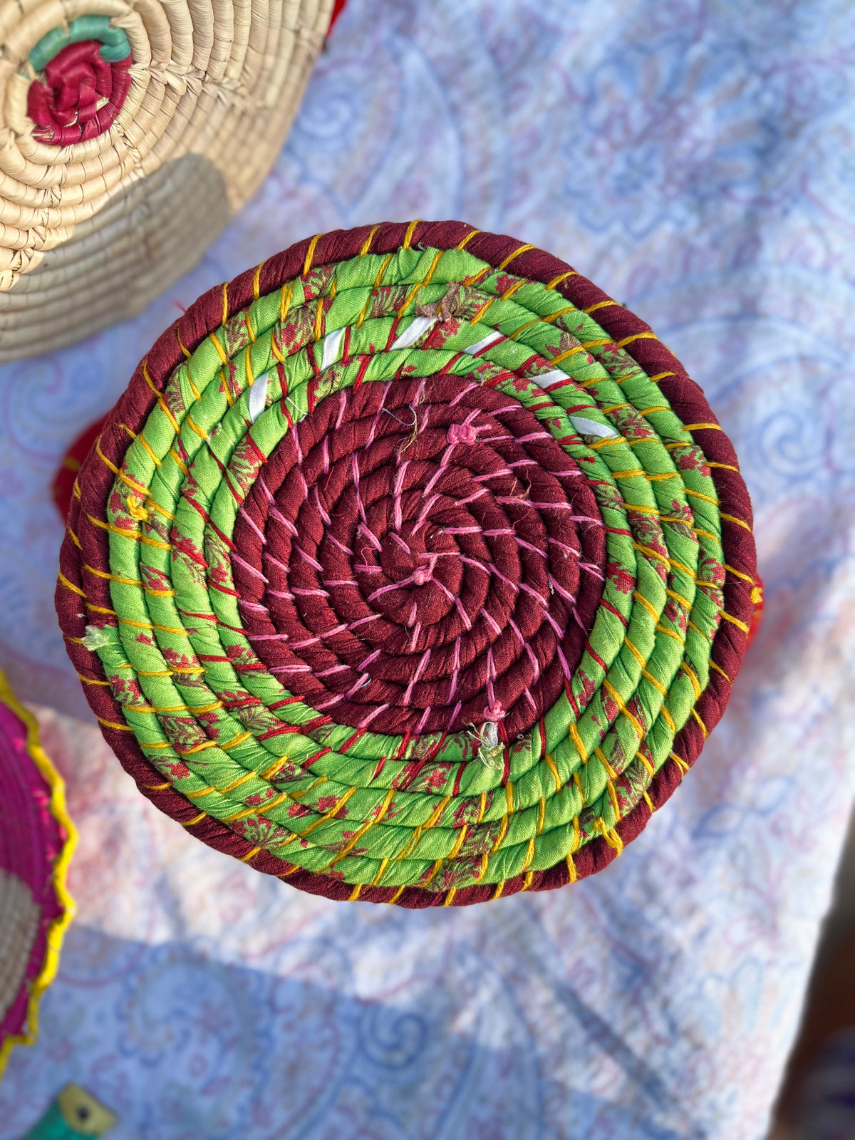 Plum and Green Multicolored Braided Basket