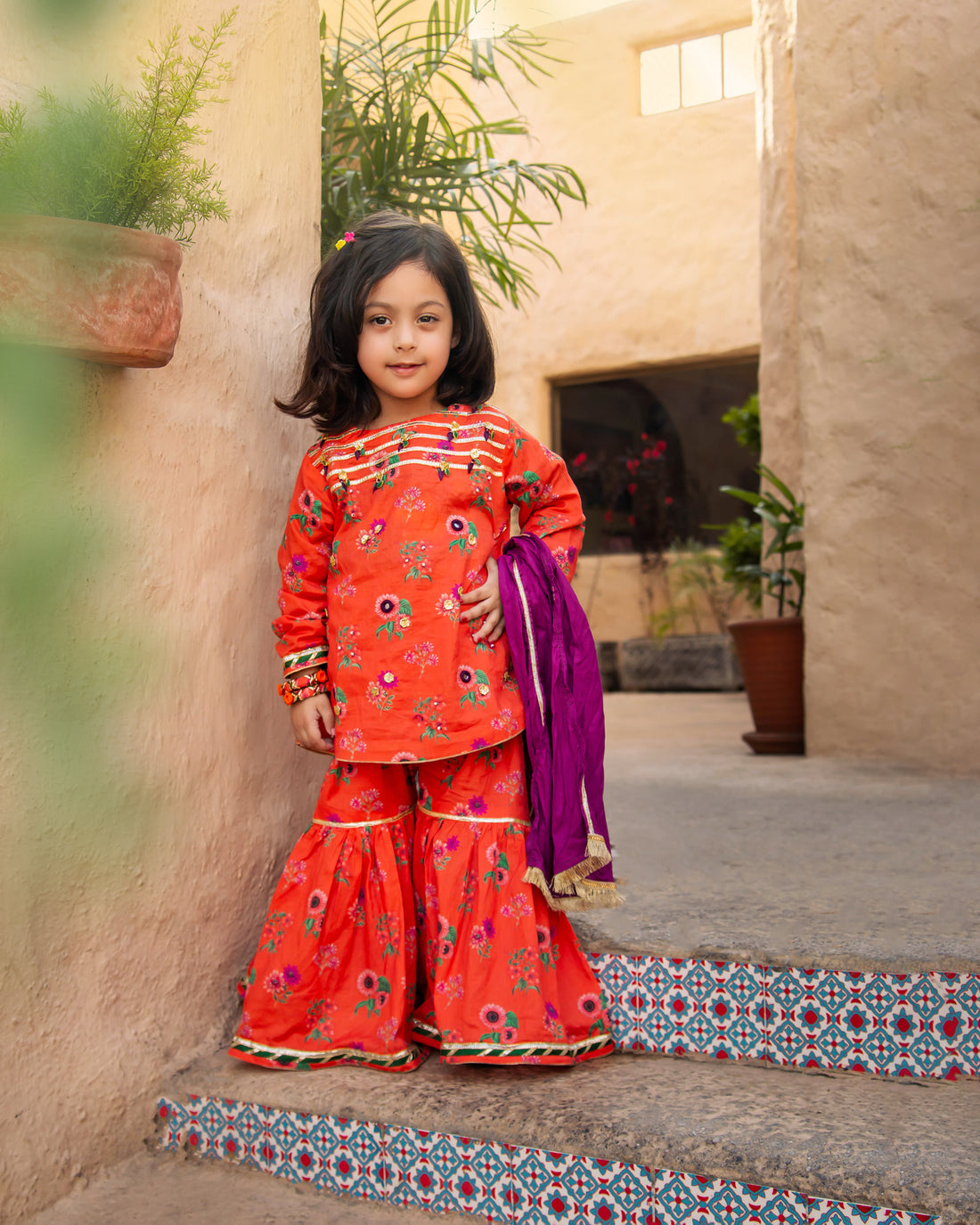 Saffron, Western Wear cotton Fabric girls Fancy 3pc dress with handmade bangles fashion for winter wedding eid and traditional events