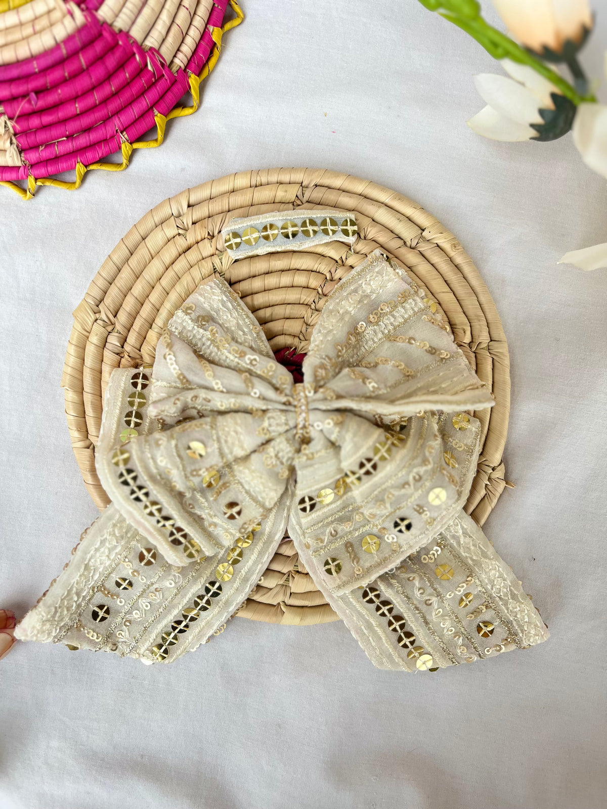 White Sequins Bow