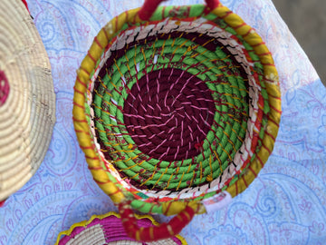 Plum and Green Multicolored Braided Basket