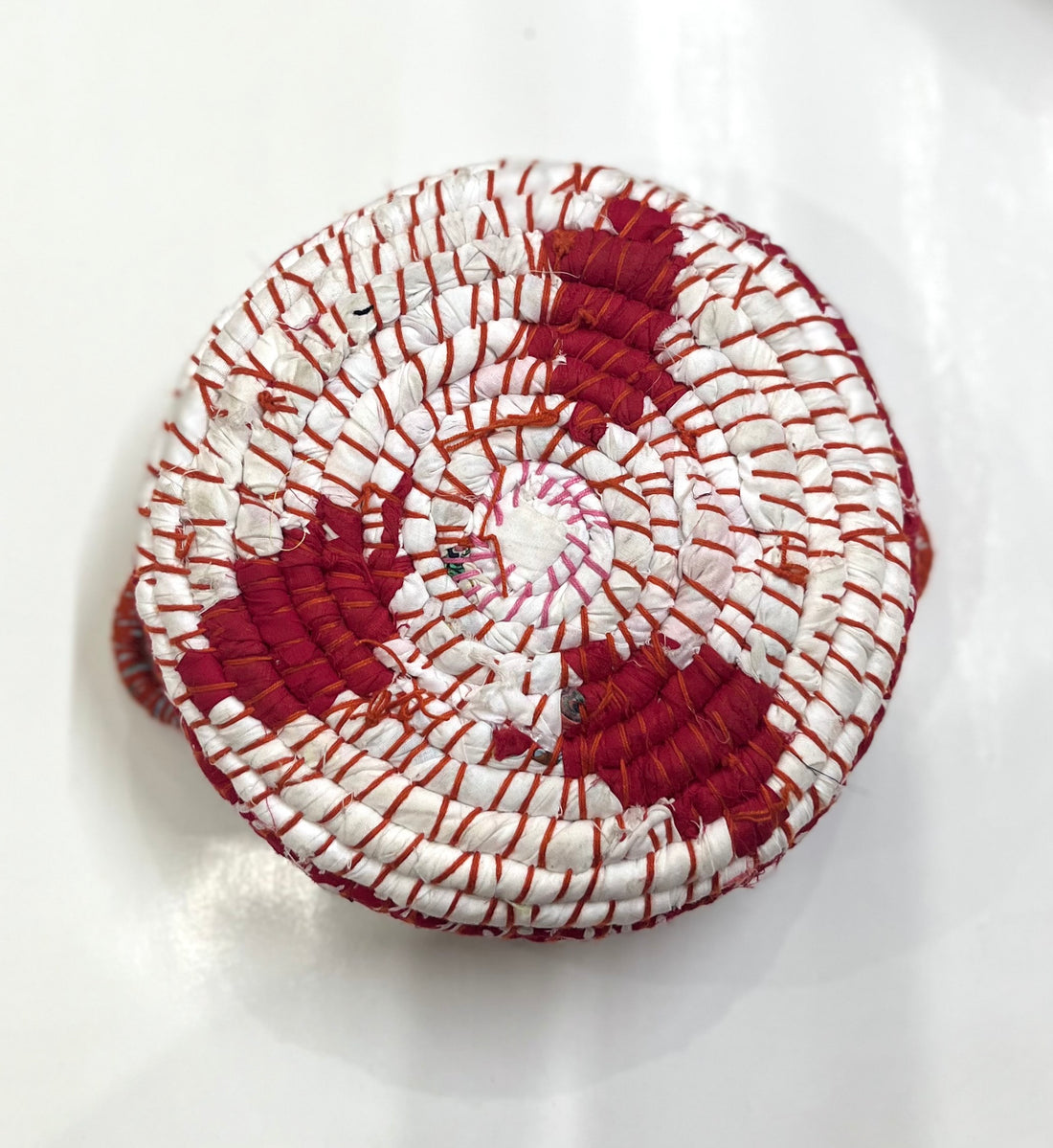 Red and White Braided Basket
