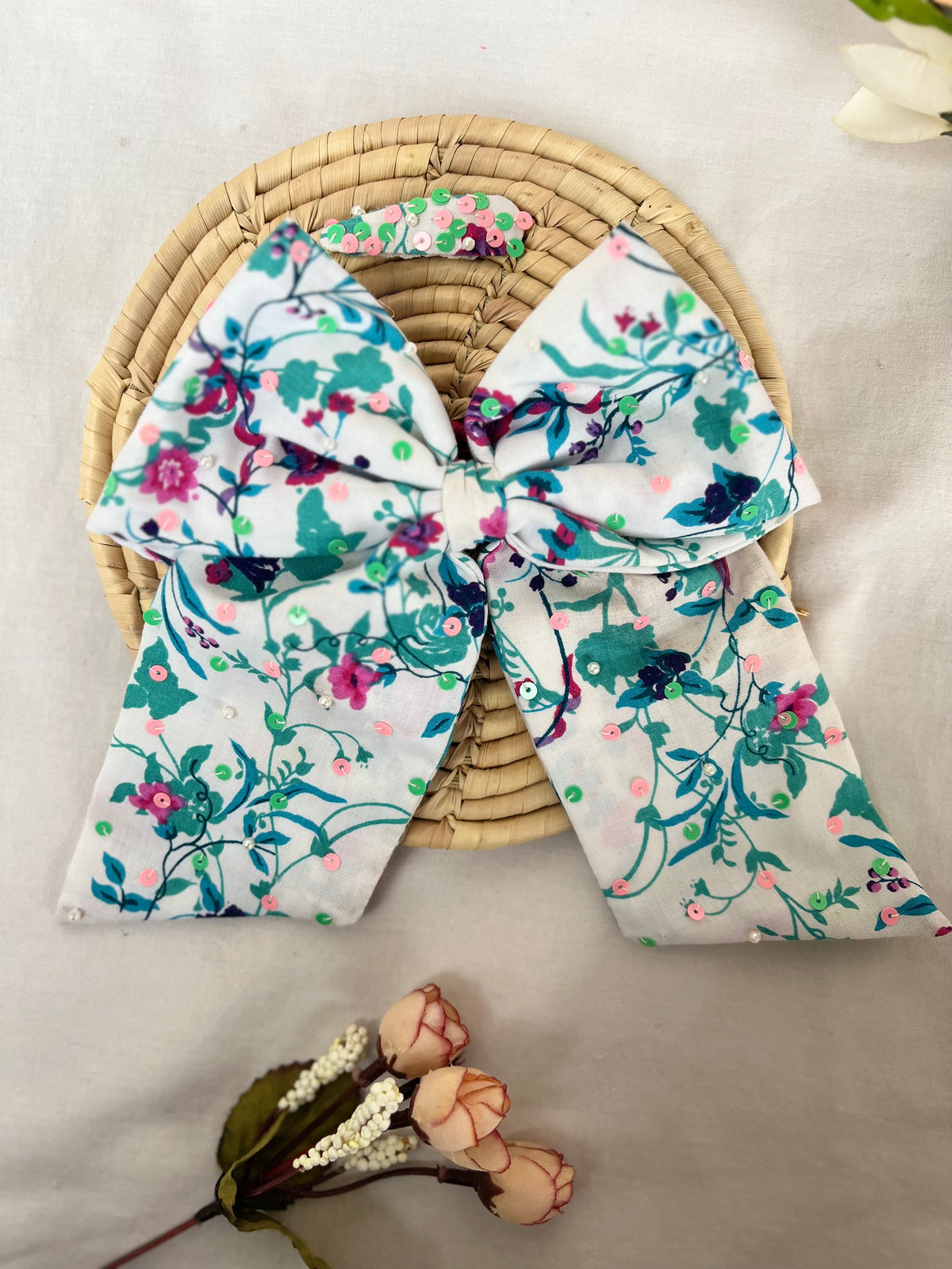 Teal Sequins Bow