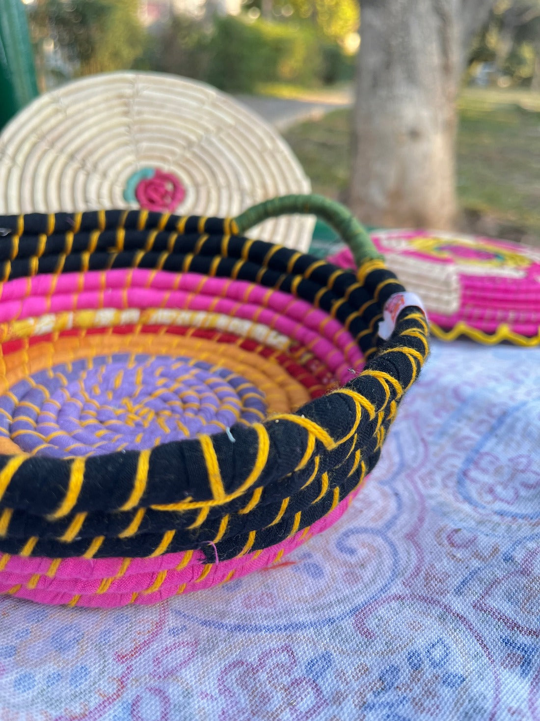 Black and Pink Braided Basket