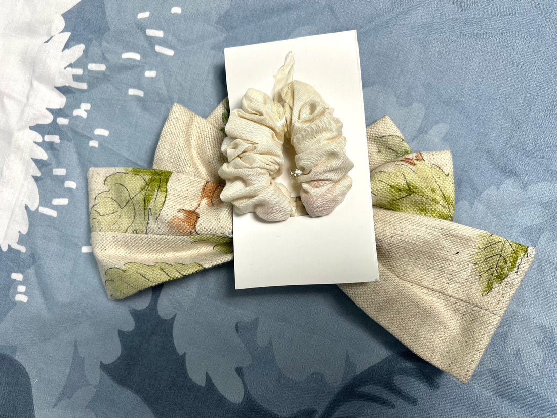 Large Beige Bow Scrunchie - The Aaira's Closet