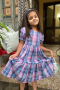 Floral check flared frock