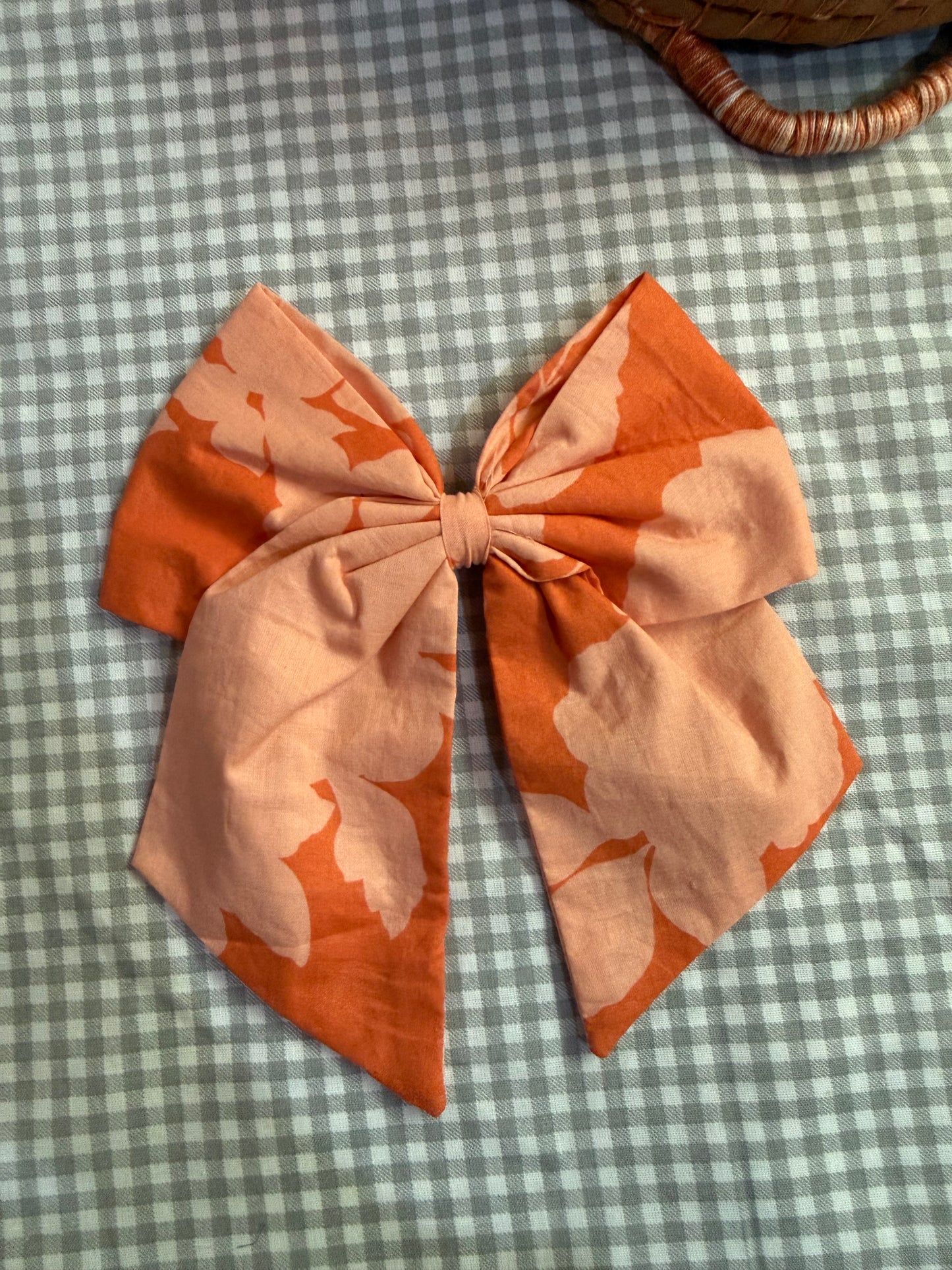 Orange Floral Bow Hair Clip