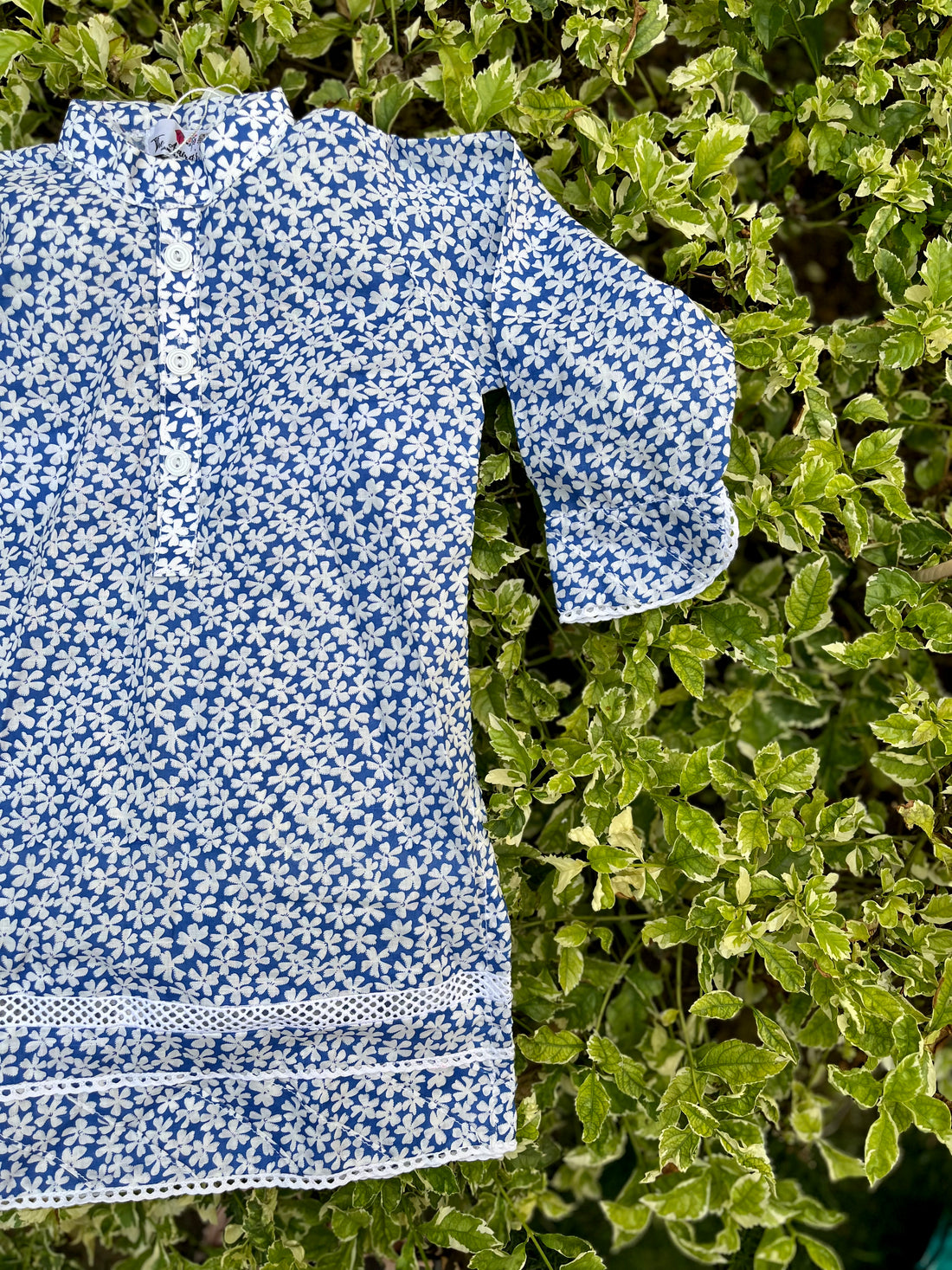Azure blue and white kurta cotton
