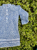Azure blue and white kurta cotton