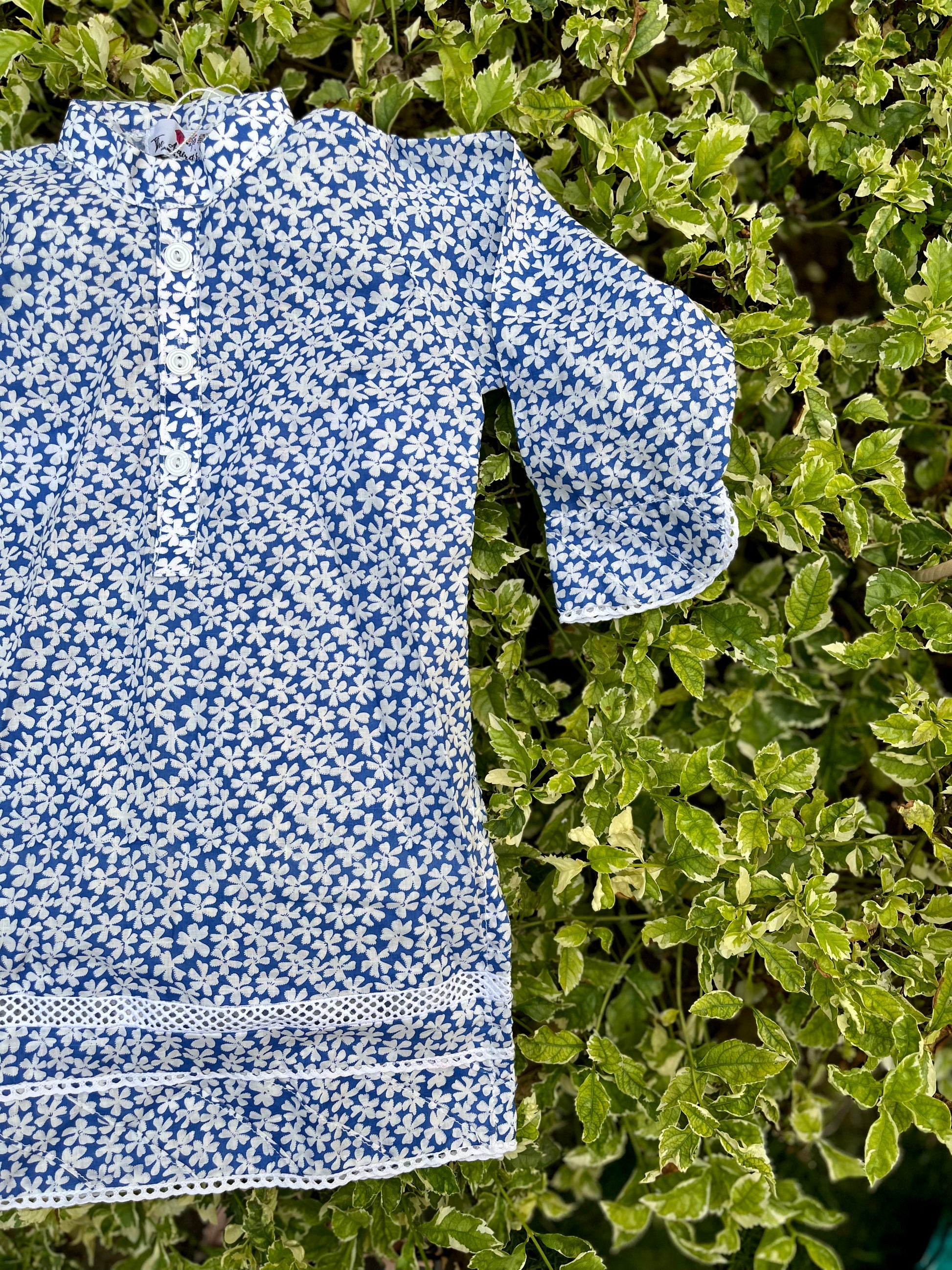 Azure blue and white kurta cotton