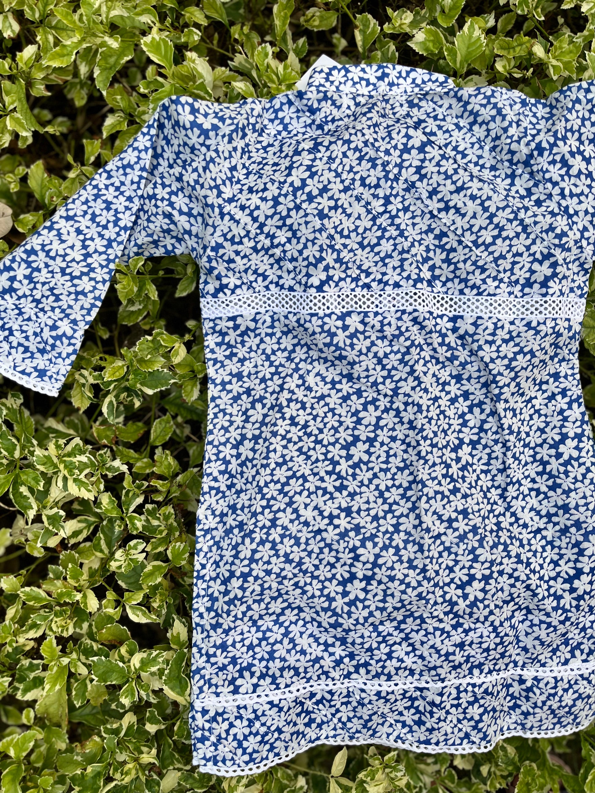 Azure blue and white kurta cottom