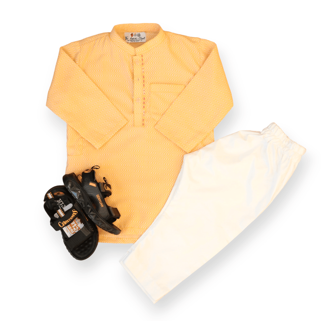 Flower tale yellow kurta white shalwar boys cotton