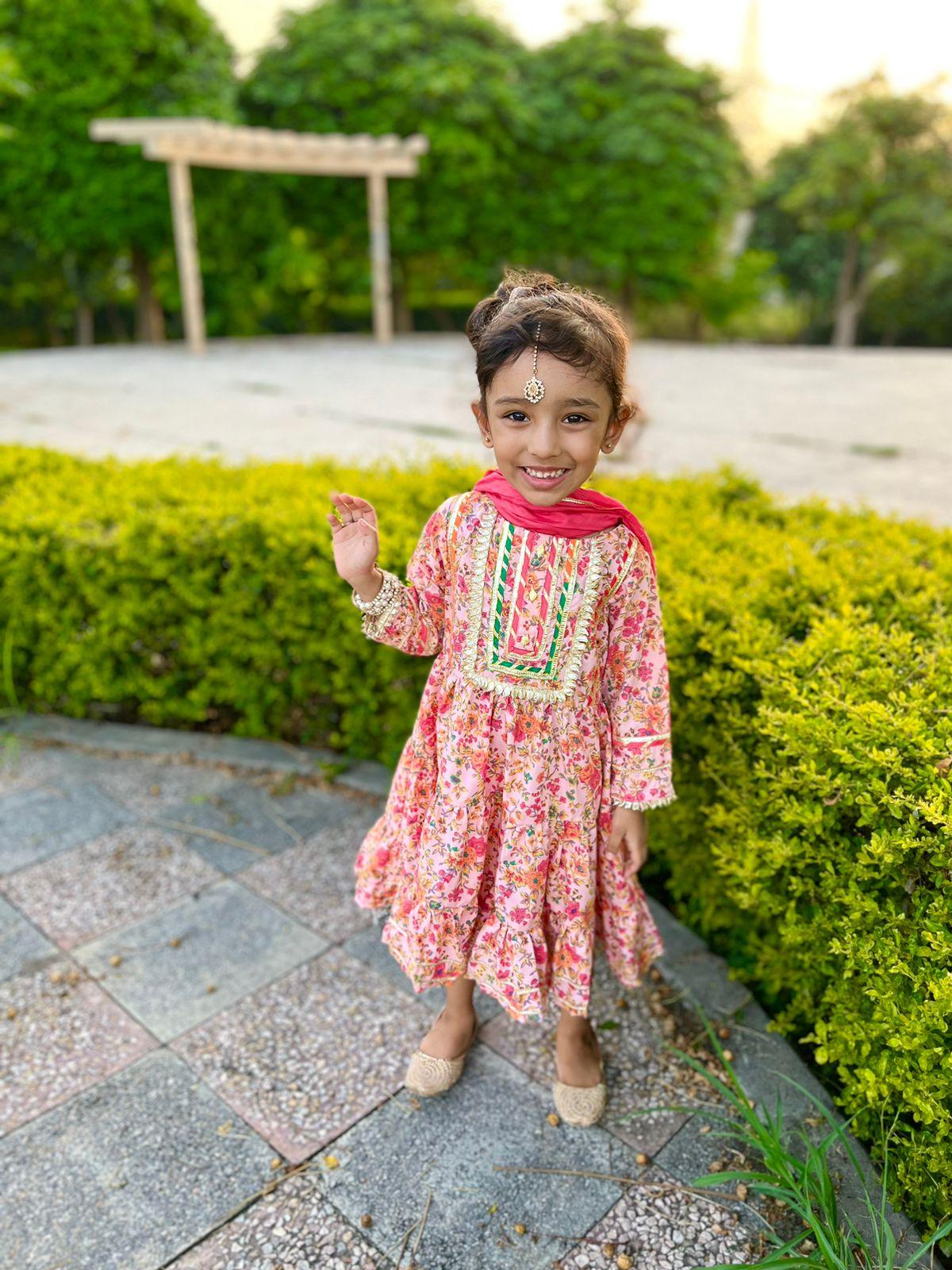 Flower tale pink matching dupatta fancy frock gotta work