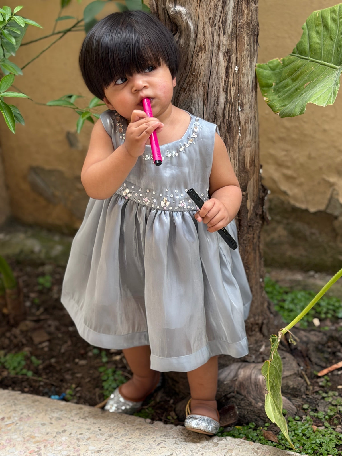 Grey Sheehsa Silk Frock