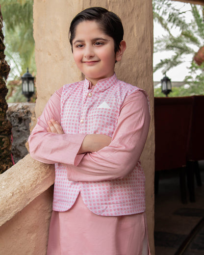 Blush, Designer Waistcoat Dress for Boys
Classy waistcoat  
Fabric Cotton
Waistcoat Pastel pink 
Kurta Light pink 
Trouser White
3pc dress
Shop online for quality formal and party designer dresses.
FRONT