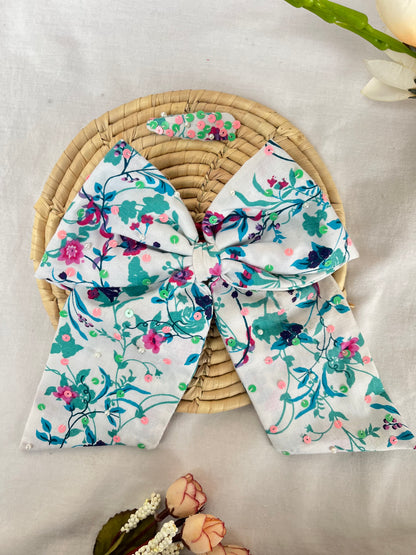 Teal Sequins Bow