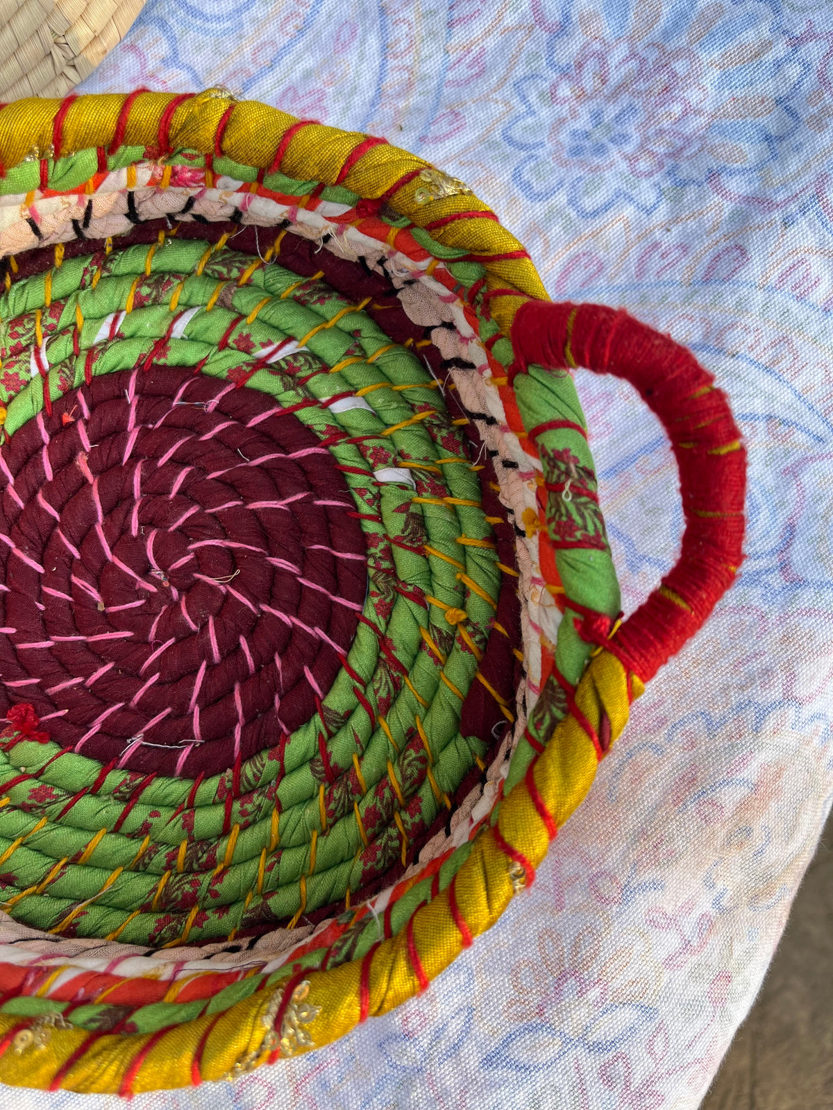 Plum and Green Multicolored Braided Basket