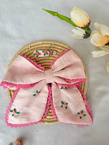 Pink Embroidered Bow