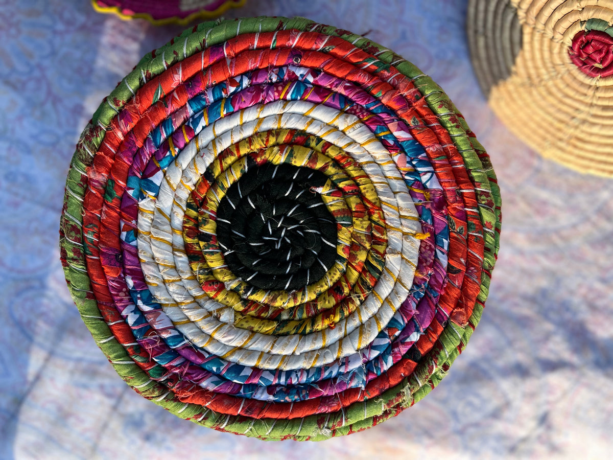 Green Multicolored Braided Basket
