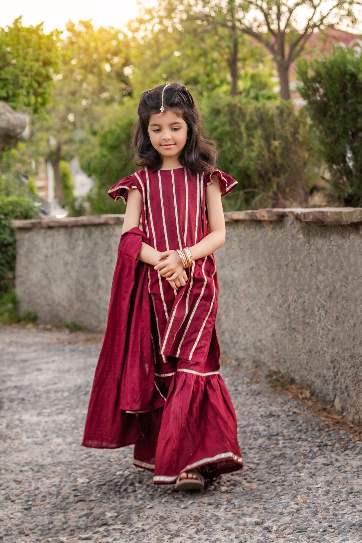 Crimson gharara shirt gotta lace self lawn maroon Fancy girls clothing Price in Pakistan