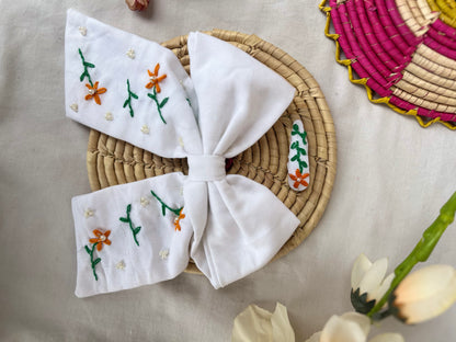White Embroidered Bow