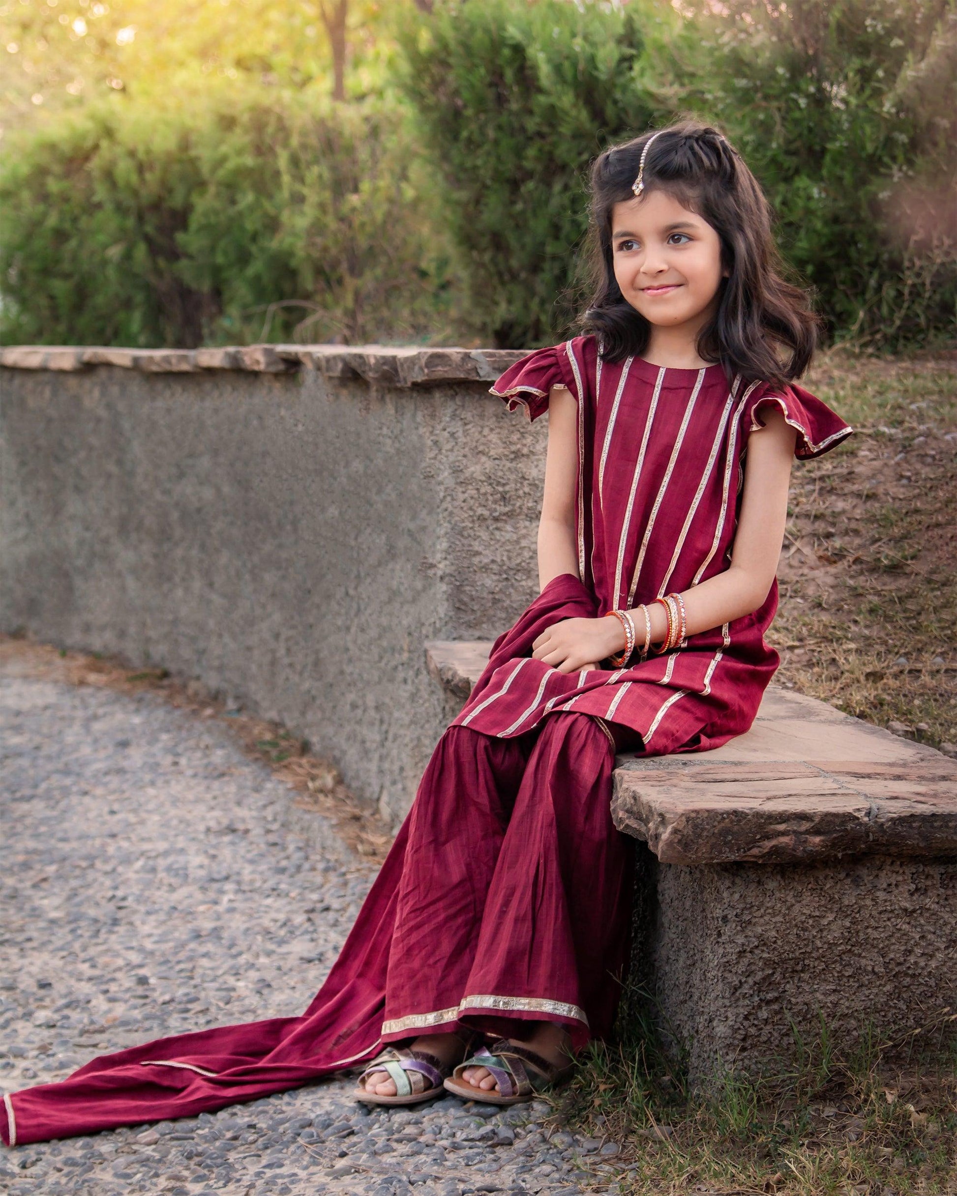 Crimson gharara shirt gotta lace self lawn maroon  girls  clothing Price in Pakistan