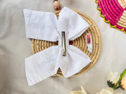 White Embroidered Bow