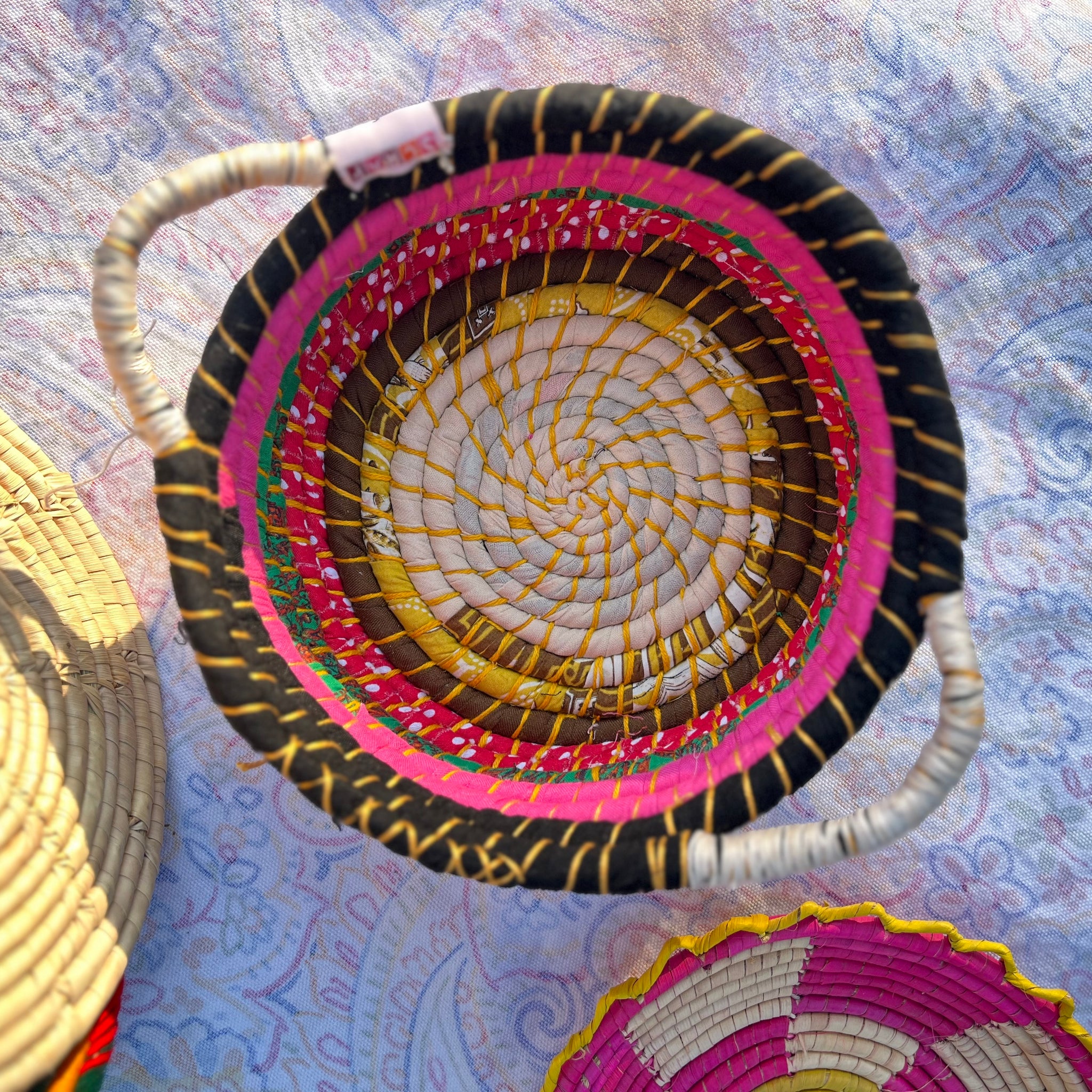 Black, White and Pink Multicolored Braided Basket