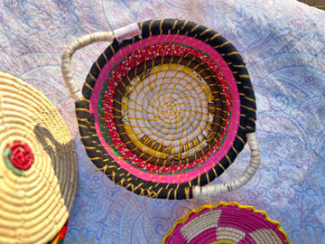 Black, White and Pink Multicolored Braided Basket