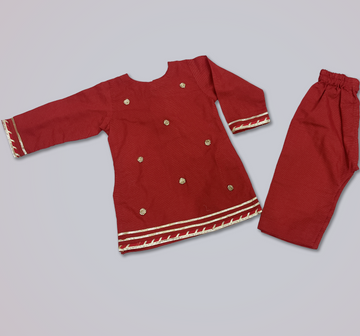 Red Khaddar Suit for Girls