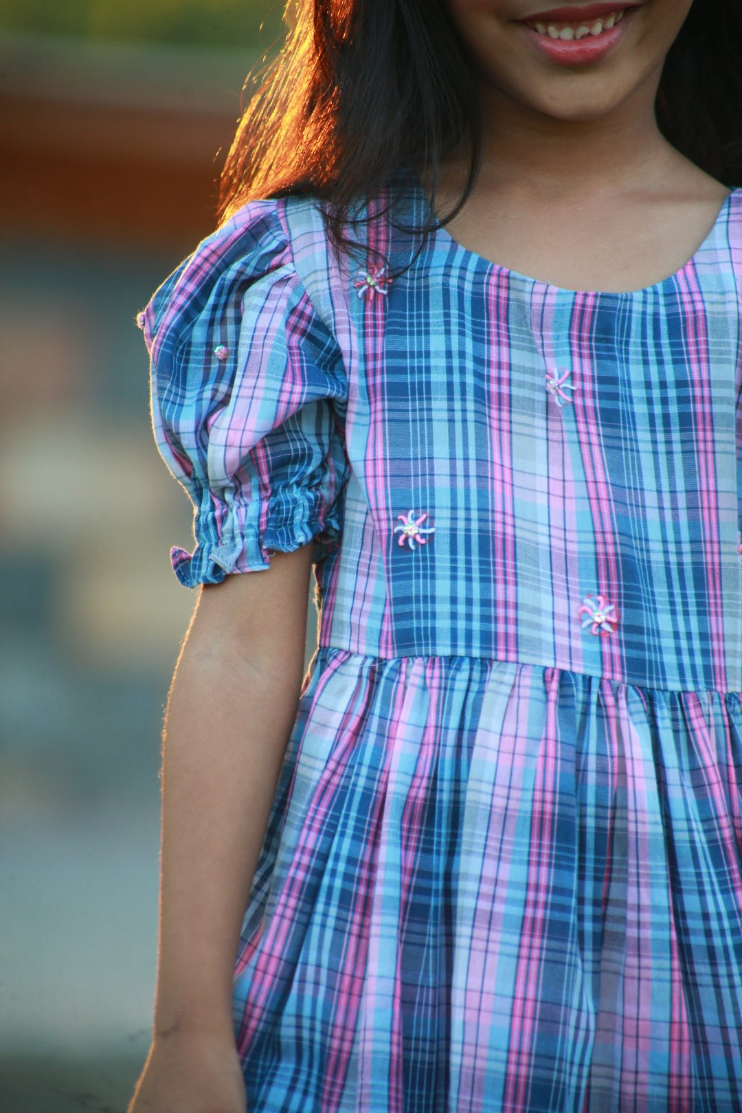 Floral check flared frock