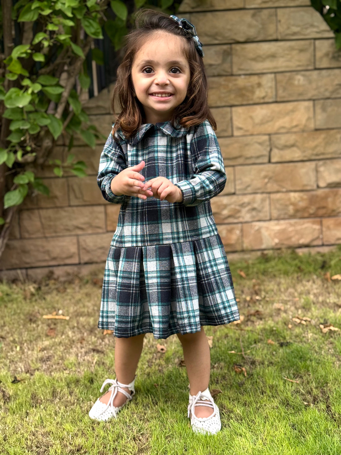 Check wool blue frock