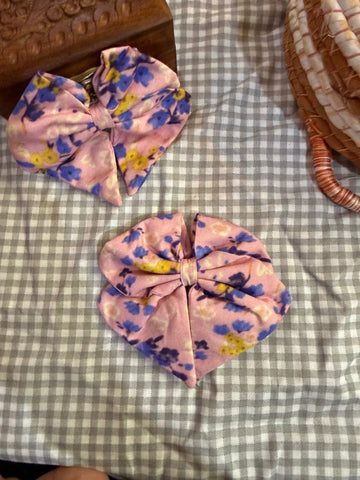 Pink Floral Pattern Bow Hair Clip Set - 2 Pcs
