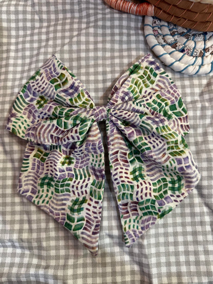 Grey Green Checkered Bow Hair Clip