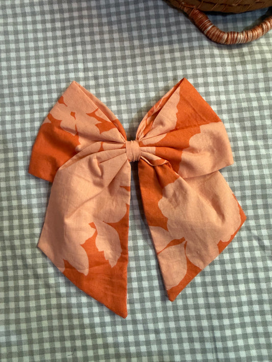 Orange Floral Bow Hair Clip